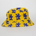 Dettaglio cappello a secchiello giallo per bambini con stampe di orsi blu e tesa cucita - 1-6 Anni / Orso Giallo