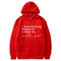 Red sports hoodie tracksuit set with 'everything happens for a reason' slogan print - S / Top And Bottom / Red
