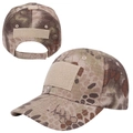 Vistas detalladas frontal y posterior de gorra táctica de camuflaje con parches de velcro - Camuflaje Escamas de Serpiente