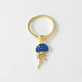 Golden sea style ring featuring blue jellyfish pendant with sparkling white zircon stones - Jellyfish / Style D