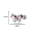 Silver bow cartilage piercing with purple and clear zircon stones, 1.08cm width - Silver #9