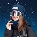 Dark blue fleece winter hat and neck warmer set with sport patch for outdoor activities - Navy Blue (8668)