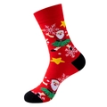 Christmas crew socks with Santa Claus, snowflakes and stars in red and black colors - One Size / 404-Red Dancing Santa