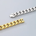 Bracelets gourmette en acier titane poli, finitions argent et or pour hommes - Fermoir de Bijouterie (Largeur 13mm Longueur 21cm)