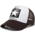 Brown and white mesh trucker hat featuring a black star print and adjustable back - Adjustable / Coffee