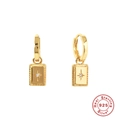 Minimalist S925 sterling silver hoop earrings with gold star rectangular pendants - Gold (Rectangular North Star Hoop)