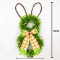 Osterhasenkranz mit künstlichen Blättern, karierter Schleife und Holzohren, 50 cm hoch - 50*25cm