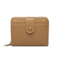 Brown litchi pattern women's short bifold wallet with gold zipper and snap closure - Tan