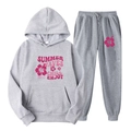 Survêtement en polaire gris clair avec imprimé floral et sweat à capuche à cordon - L / Haut Et Bas / Gris Clair (Style 59)