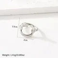 Silver hollow rectangle open ring in stainless steel with adjustable band design - 55-Rectangular Line / Silver