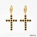 Goldene Edelstahl-Ohrringe mit vertikalem Kreuz und schwarzen Zirkonia-Steinen - Gold Schwarzer Zirkonia (KDE1274)