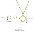 Detailed dimensions of gold letter D stainless steel necklace and earrings set - Letter D / Gold