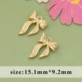 18k gold plated bow pendant with micro-pave cubic zirconia, 15.1mm x 9.2mm charm - ME5602A - Gold Bow Knot - 1pc