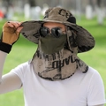 Army green sun hat with breathable face mask and camouflage neck flap for outdoor fishing - Ink Shawl / Khaki