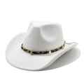 Detail of white wool cowboy hat featuring a leopard print band and gold star studs - M (56-58cm) / White