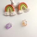 Miniature rainbow woven earrings with white tassels and small perfume bottle accessories - Outer Orange