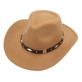 Classic camel western cowboy felt hat featuring a vintage铆钉装饰 belt and curved brim style - Adult(56-60cm) / Camel