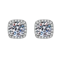 Elegant square halo stud earrings with round brilliant cubic zirconia in silver finish - Square Halo Stud Earrings (ED2)
