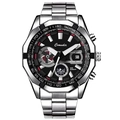 Reloj cronógrafo Comuder para hombre en acero plateado, esfera negra, resistente 20 BAR - Acero Plateado Esfera Negra