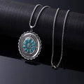 Bohemian silver titanium steel necklace with oval turquoise stone pendant on black surface - Oval with Drop