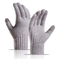 Light gray knit gloves for women featuring warm alpaca wool lining and touchscreen fingertips - Light Purple