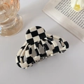 Large checkerboard acetate hair claw clip with black and white pattern for women - Large Hair Claw-H072 / Black & White Checkerboard