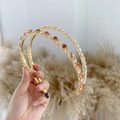 Golden double-layer headband with sparkling champagne and clear rhinestones - Rhinestone Pink