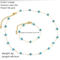 Detailed specs of 18k gold plated stainless steel necklace and bracelet set with blue beads - Blue Square Beads Style (S-H571 S-N580)