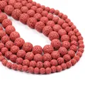 Macro view of reddish-brown lava stone beads with natural porous honeycomb texture - A+ Red Lava Stone