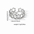 Detail showing dimensions of silver honeycomb hollow ring with adjustable open band - Honeycomb Hollow (#0319)