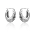 Silver oval lava earrings with hollow pentagram star design and ear buckle closure - Silver XLEH025-1 (Star Hoop)