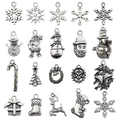 20 pieces of silver Christmas charms including snowflakes and reindeer for DIY jewelry - Antique Silver Mix 20pcs
