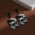 Detail view of fan-shaped pearl tassel earrings with crane and cloud patterns - Square Crane S3165