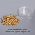 Chiusure orecchini a proiettile dorate 5x6mm set da 200 pezzi con scatola trasparente - Fermagli per orecchini dorati a forma di proiettile circa 200 pezzi con scatola