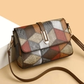 Women's crossbody bag featuring multi-texture patchwork leather in brown and khaki tones - Grey Brown