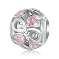 S925 sterling silver hollow heart charm with pink zircon and Mom engraving for bracelet - Eternal Motherly Love (BSC828)