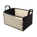 Handwoven rattan and felt storage basket with metal rivets and sturdy dual handles - Foldable Bamboo Woven Storage Bin