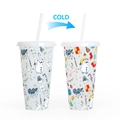 Reusable Christmas themed color changing plastic cup with lid and white straw - Christmas Snowman Color Changing Cup