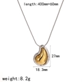 Lava teardrop stainless steel necklace with silver snake chain and two-tone gold pendant - Gold Silver Two-tone Lava Water Drop Necklace (TN60455-SG)