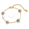 Minimalist gold stainless steel bracelet with light blue crystal flowers and 15cm extension - 15cm+5cm / Gold/Gradient Stone (Bracelet)