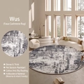Round faux cashmere rug featuring gray abstract ink pattern with non-slip cotton base - Diameter 80cm / Us