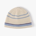 Berretto in maglia a righe bianco crema con motivi blu e viola invernali - Taglia unica / Beige