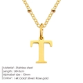 14K gold plated stainless steel initial T pendant necklace with bead chain - Letter T / Gold
