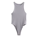 Dettaglio di un body grigio senza cuciture con scollo all'americana in tessuto elastico - S / Grigio