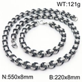 Hip hop black and silver stainless steel byzantine chain necklace and bracelet set - Two-Tone Black & Silver Set (KS217372-JG)