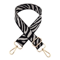 Close-up of zebra pattern wide strap with polished gold-tone metal lobster clasps - Type A Grey Velvet