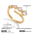 Detail of 18K gold stainless steel ring featuring five sparkling round white zircons - 5-Stone Open Style (JDR0306010-7)