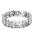 Mens industrial style stainless steel motorcycle chain bracelet in matte silver finish - Steel Color Sand Surface (KB154470-KFC)