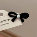 Elegant black velvet bow hair clip with a lustrous white pearl accent for women - Black Pearl Snap Clip (5cm)