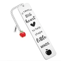 Silver stainless steel teacher bookmark with 2025 apple charm and engraved heart quote - 2025 Tag/Red Apple